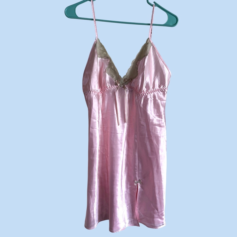 Y2K Apt. 9 Pink Coquette Satin Babydoll Slip lace Dress Nightgown Large fairy